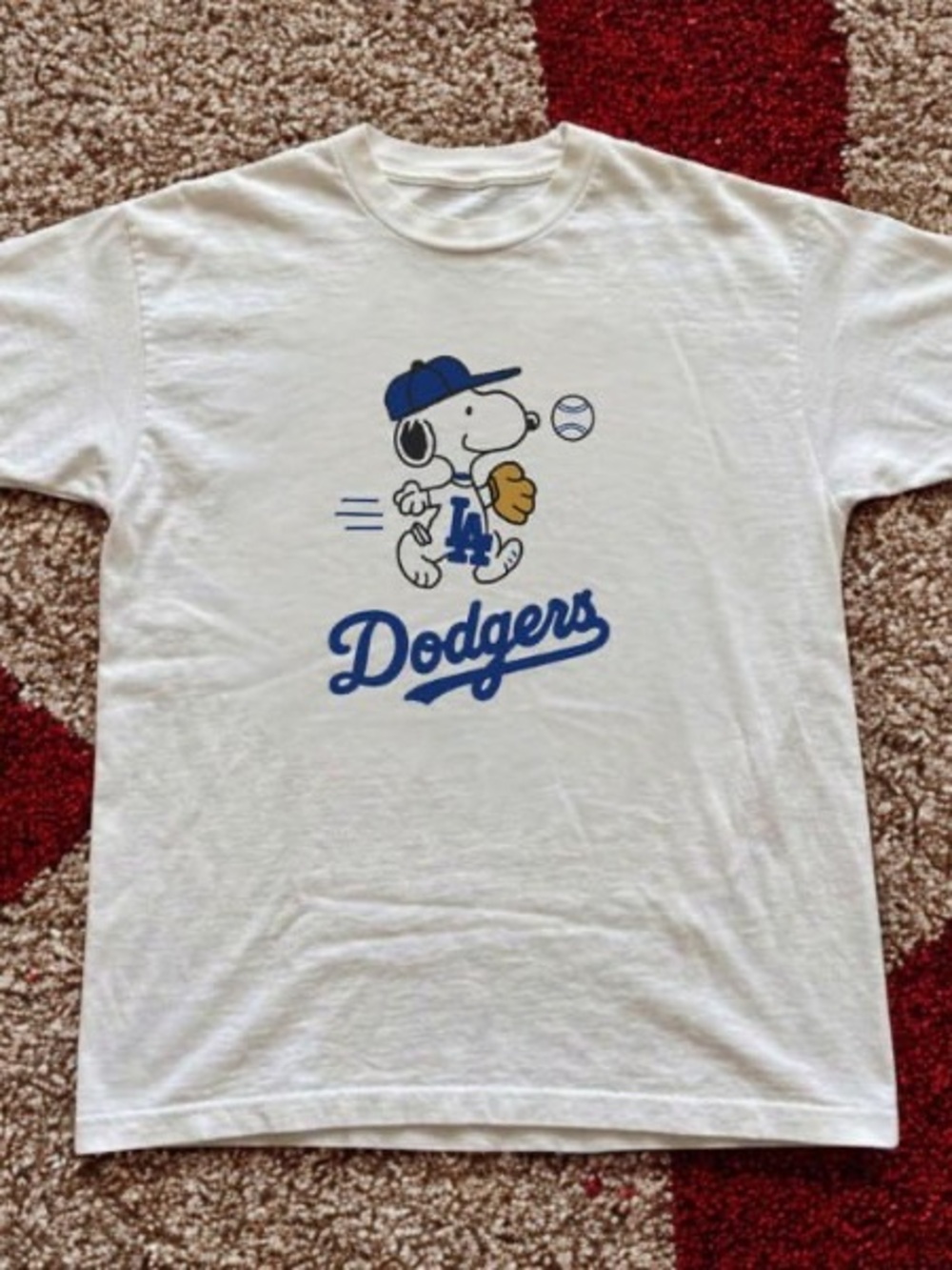 Snoopy Dodgers Baseball White Graphic Reprint Tee